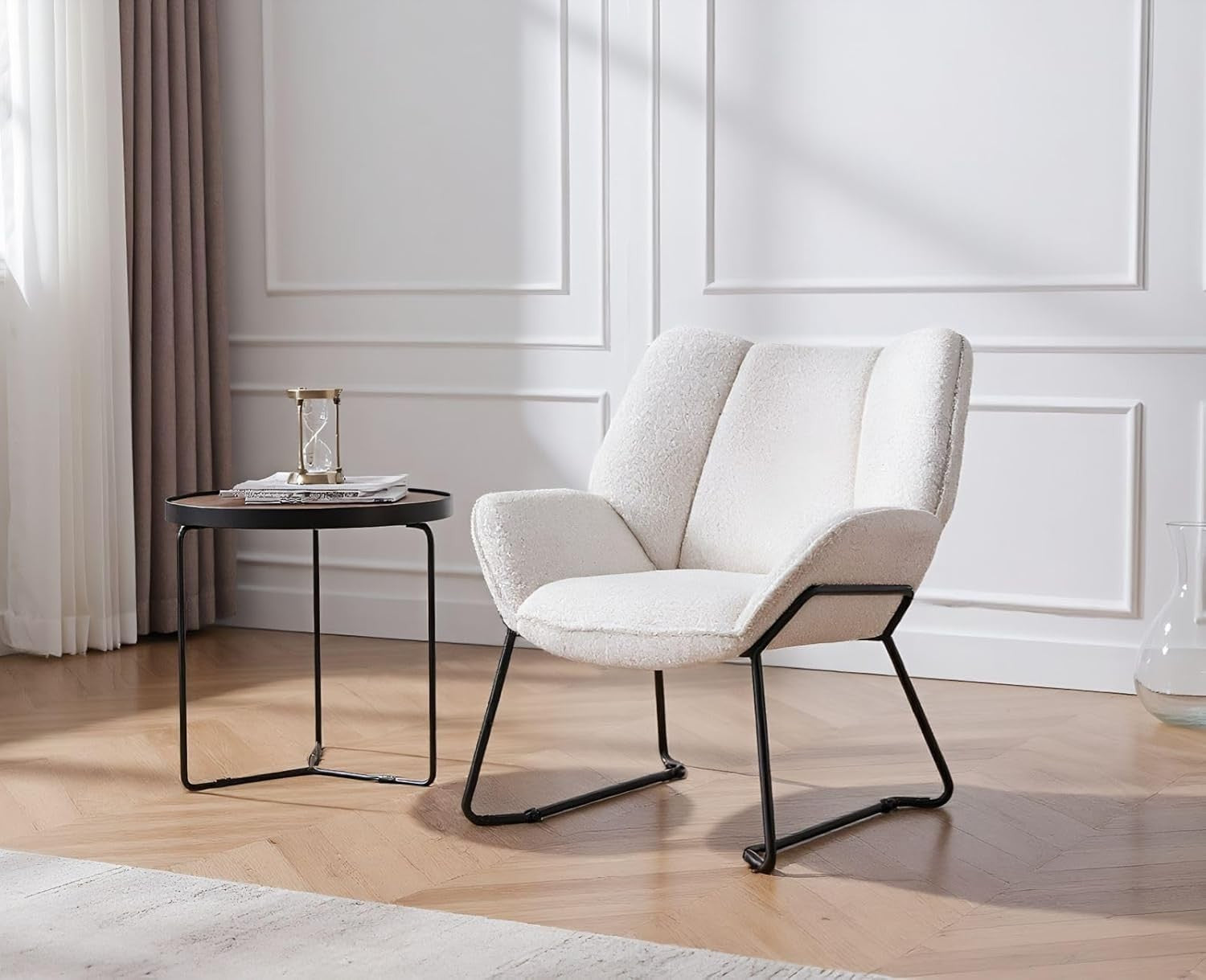 White Faux Fur Armchair Tub Chair Upholstered Metal Legs