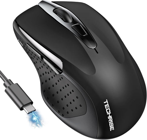 Silent Rechargeable Bluetooth Mouse 4800 DPI Ergonomic Black Wireless Laptop PC