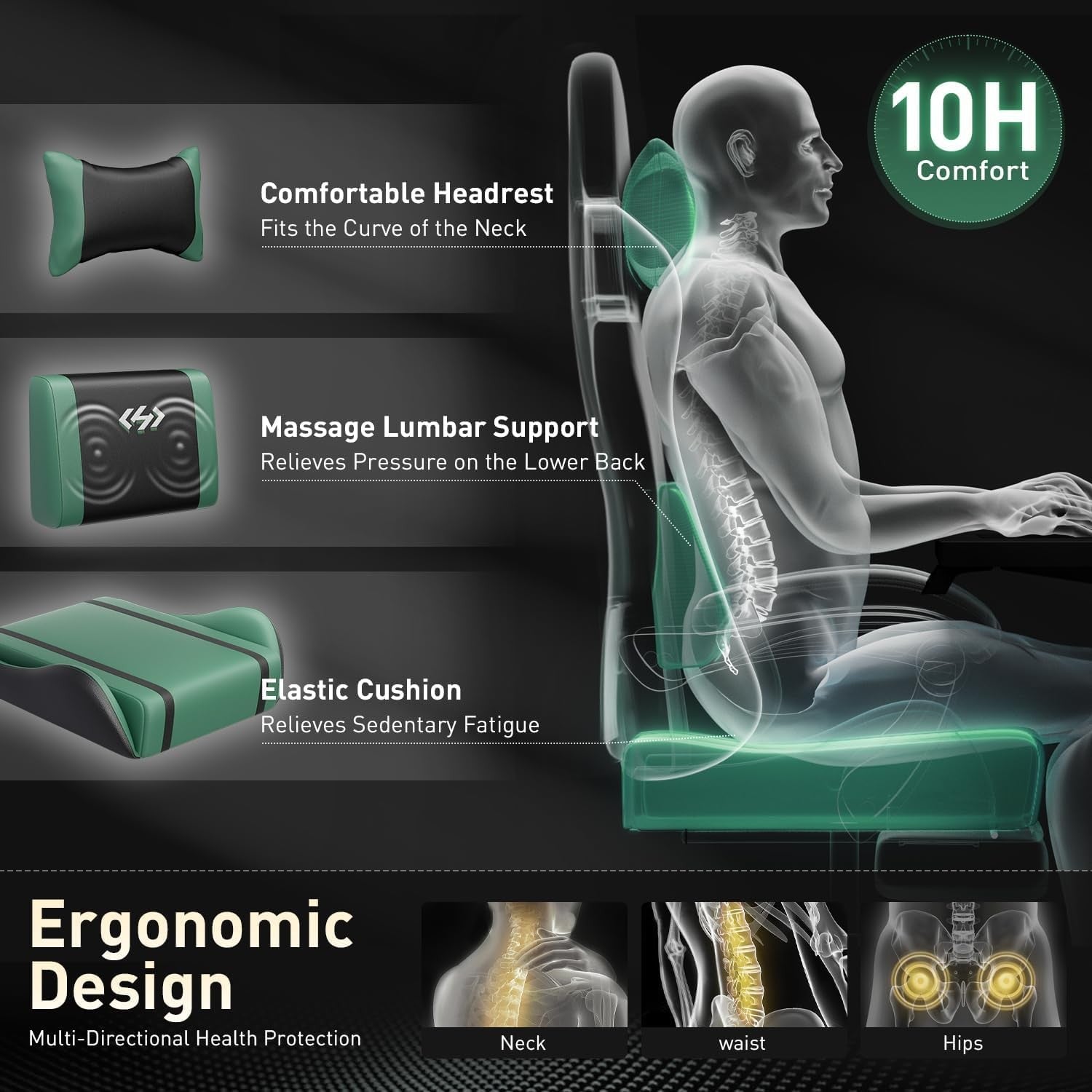 Massage Gaming Chair Recliner with Footrest Ergonomic High Back