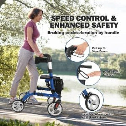 2 in 1 Rollator Walker Wheelchair with Seat Folding Adjustable Handle 150kg