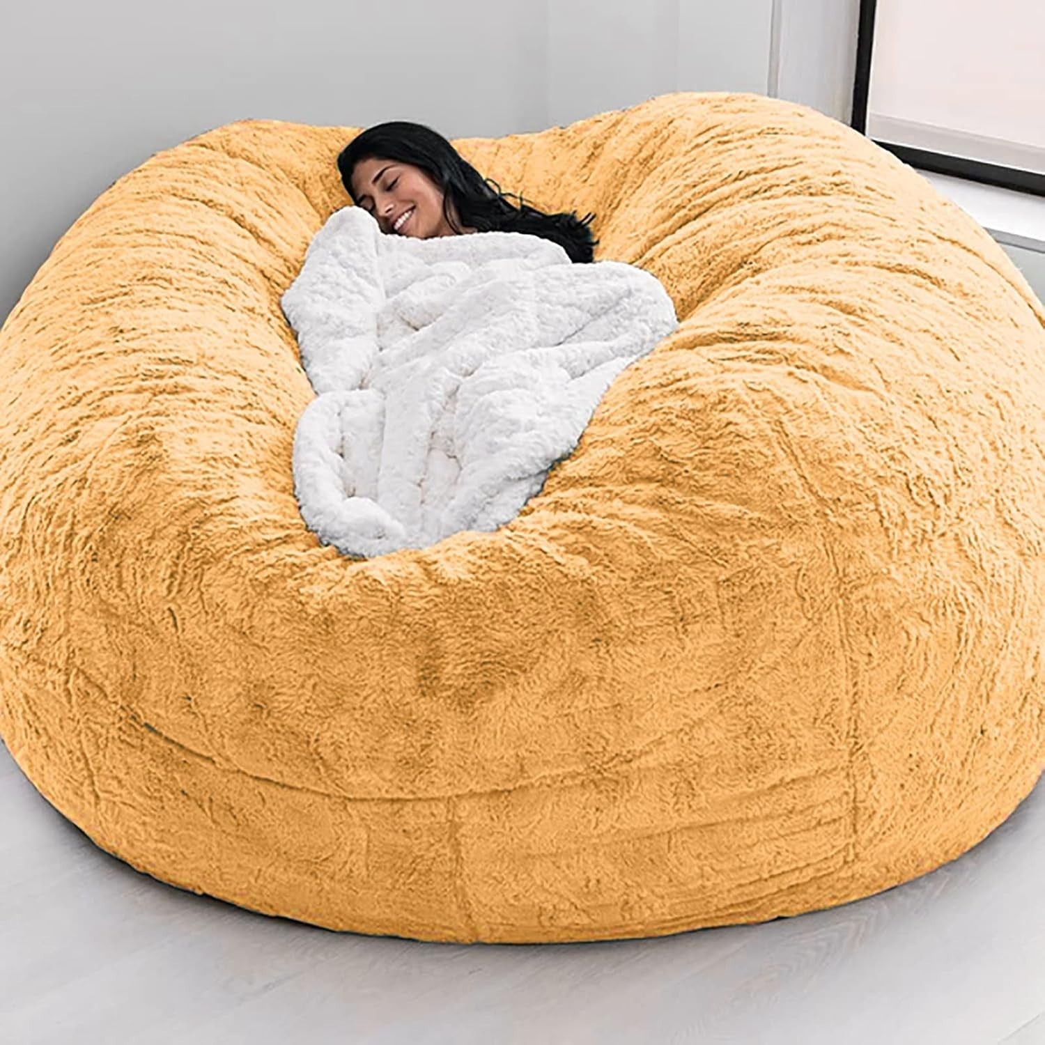 Ultra Soft Giant Faux Fur Bean Bag Chair 6FT+ | No Filler | Adults Lounge