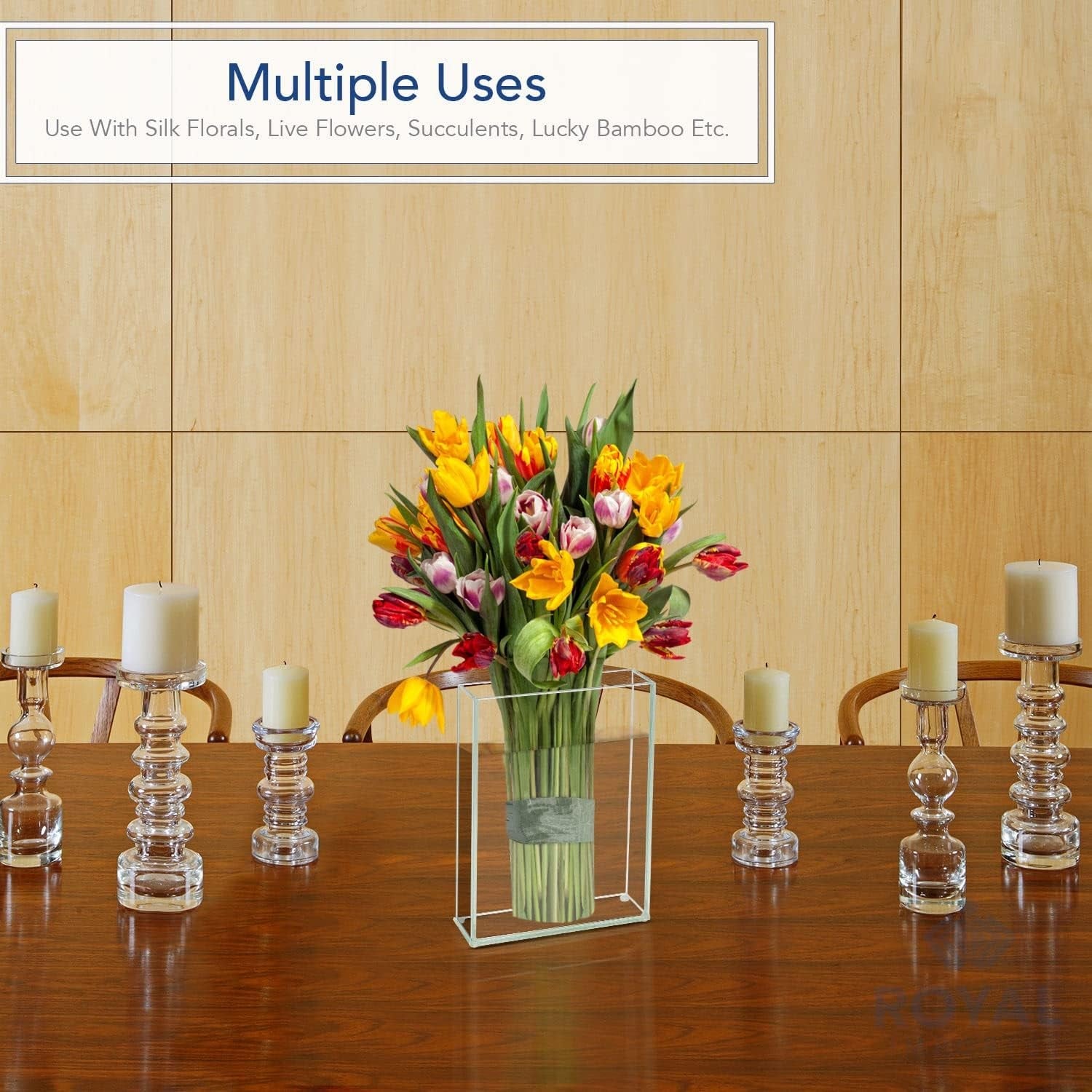 Rectangular Glass Vase 7x10 Inch Clear Modern Flower Centrepiece Decor