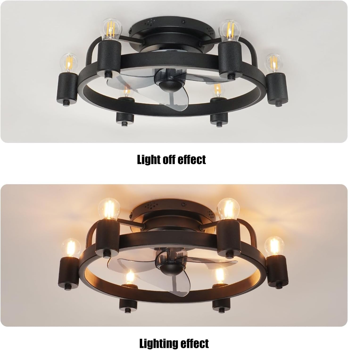 ZHXINASHU Retro Ceiling Fan with Light & Remote, 3-Blade, Black, E27