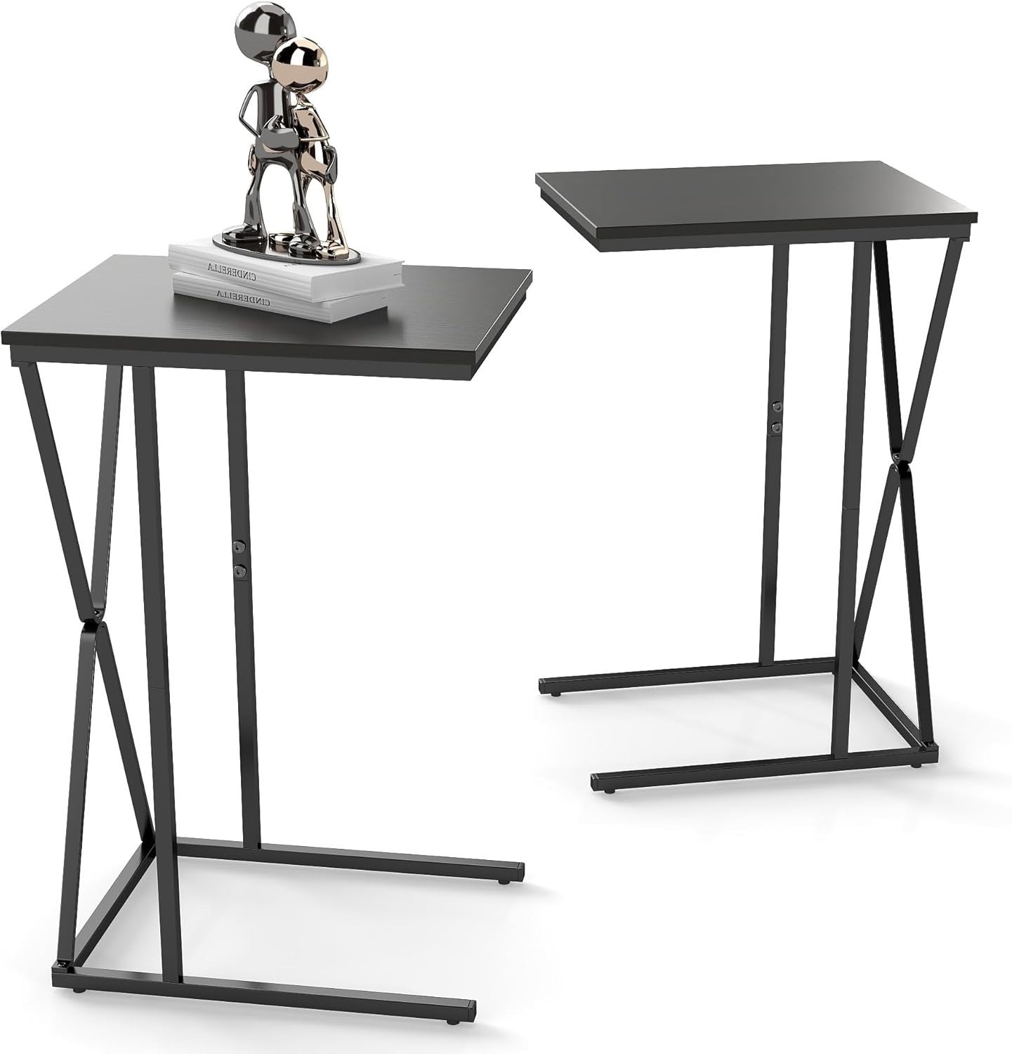 C-Shaped Side Table Black Metal Frame Sofa Bed Laptop Desk