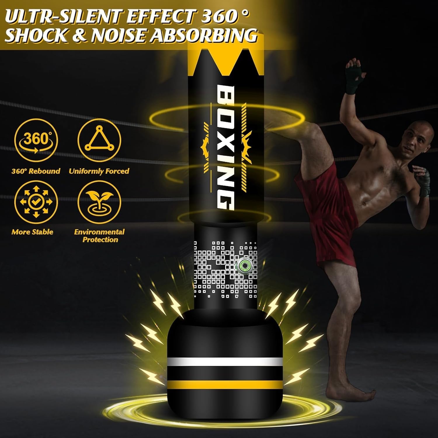 180cm Self Inflating Punch Bag Built In Pump MMA Boxing Set