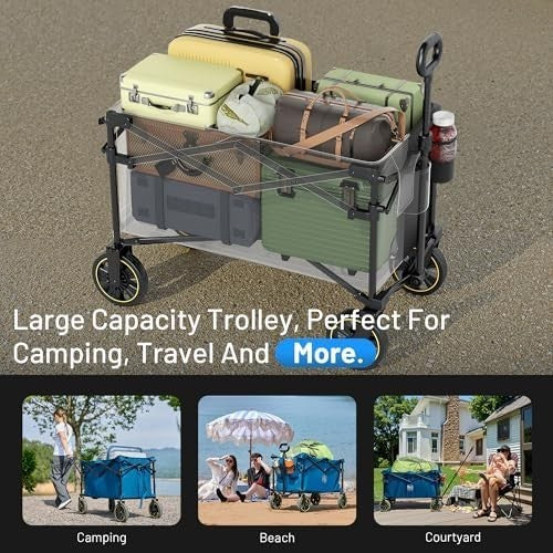 200L Folding Camping Trolley Wagon Heavy Duty All-Terrain Wheels