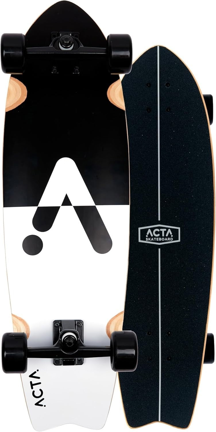 32" Surfskate 7-Ply Maple Black/White Deck Pumptrack Cruising