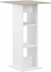 White Bar Table with Storage Shelves, Modern Tall Dining Table Concrete Top