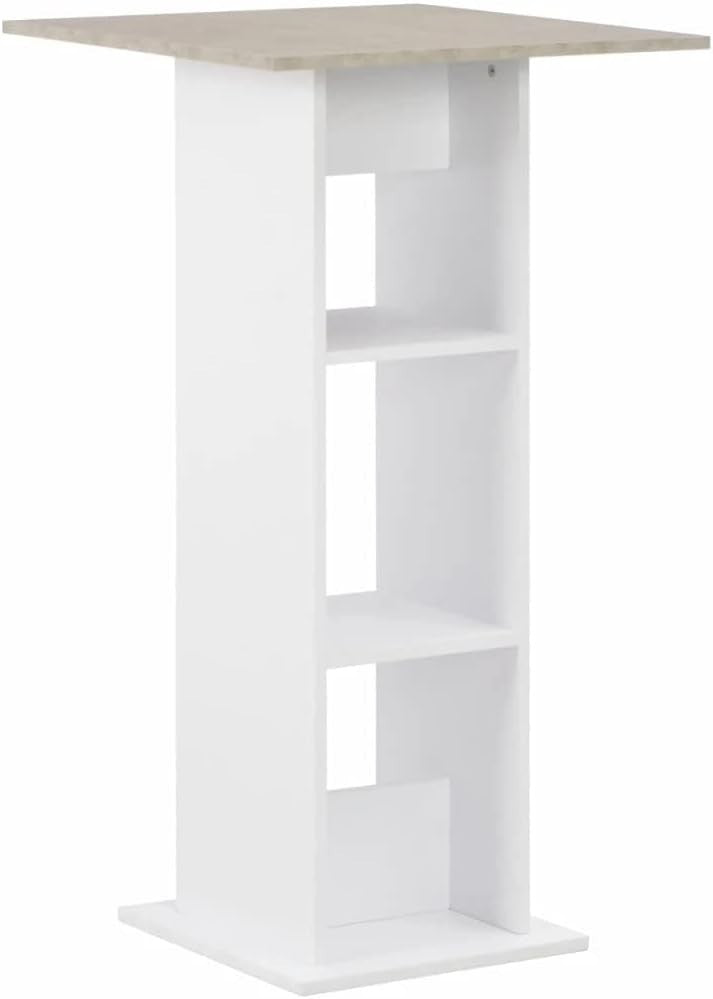 White Bar Table with Storage Shelves, Modern Tall Dining Table Concrete Top