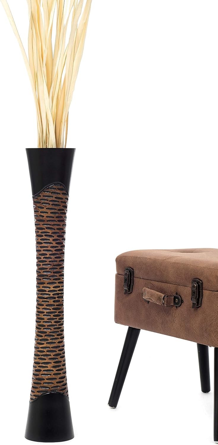 Tall Wooden Floor Vase 85cm Farmhouse Decor Pampas Grass Stand Vase