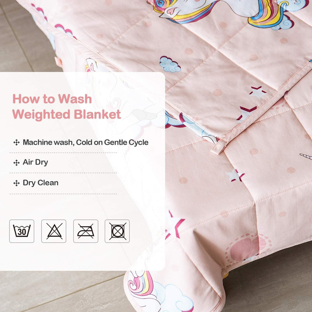 1.4kg Weighted Blanket Pink Unicorn 90x120cm 100% Cotton for Calming Sleep