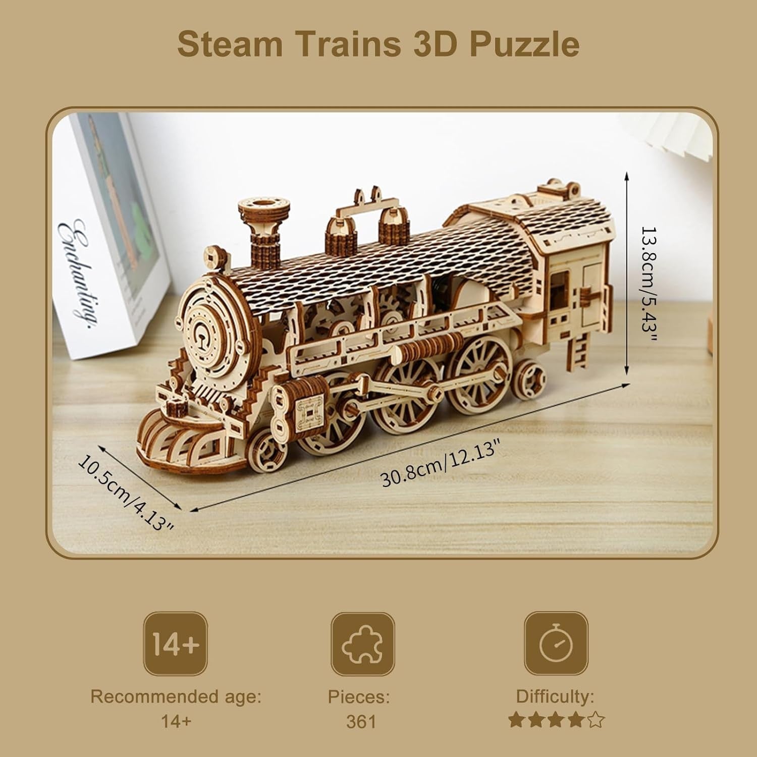 3D Wooden Steam Train Puzzle Mechanical Gear Model Kit DIY Build 361PCS