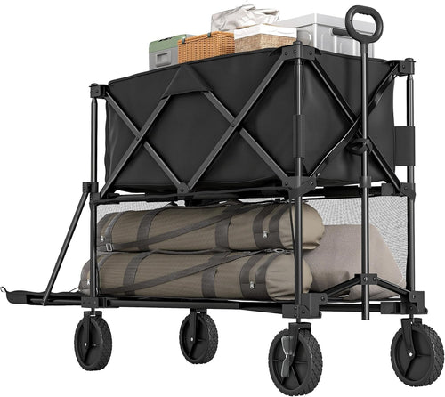 Black Double Decker Folding Festival Trolley 200kg Heavy Duty 350L Wagon Cart