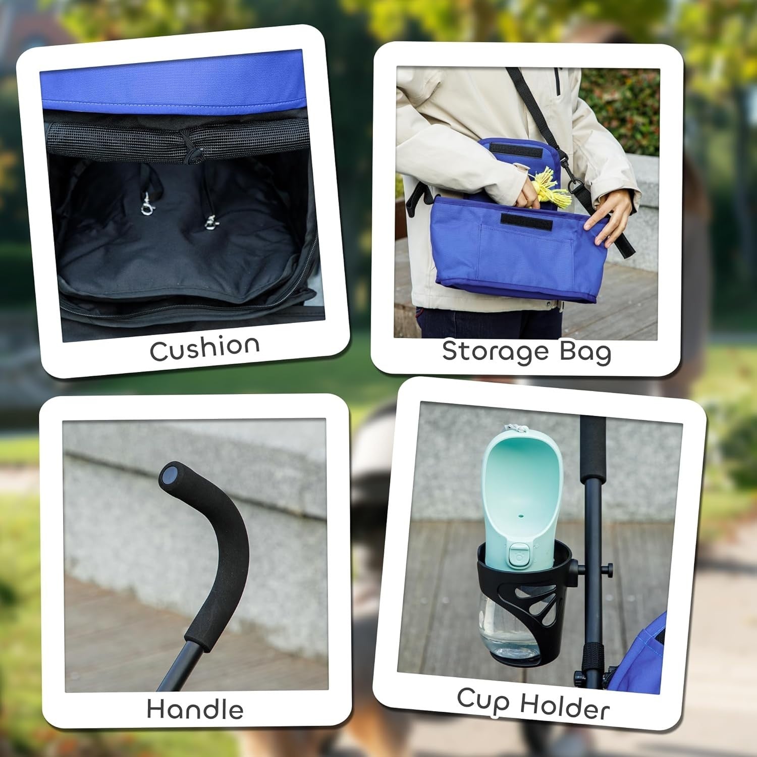 Compact Dog Stroller Pet Pushchair Foldable with Shoulder Strap Blue