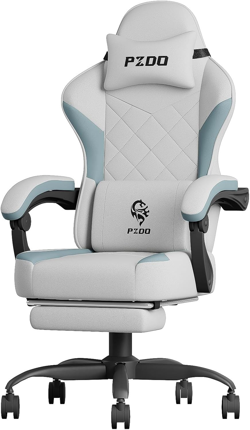 Reclining Office Gaming Chair with Footrest Ergonomic Fabric Grey
