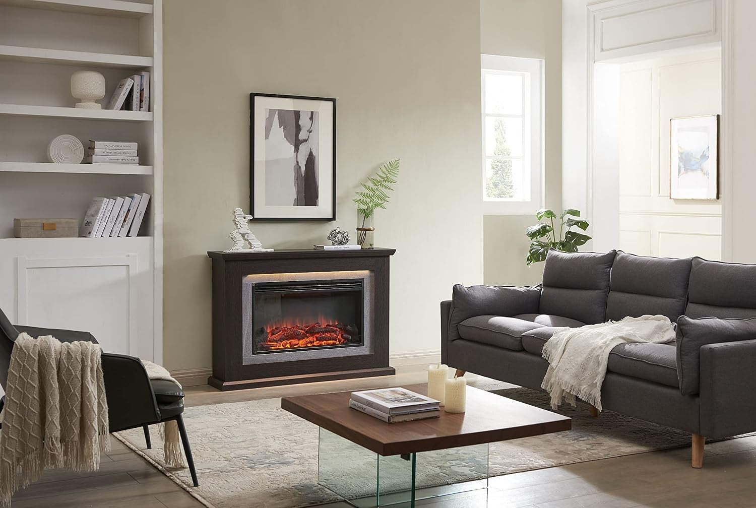 47” Oak Electric Fireplace 2kW LED Flame Heater with Remote & Timer