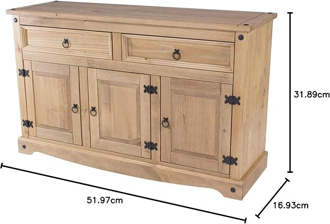Solid Pine Sideboard Cabinet with 3 Doors & 2 Drawers, Rustic Wooden Storage