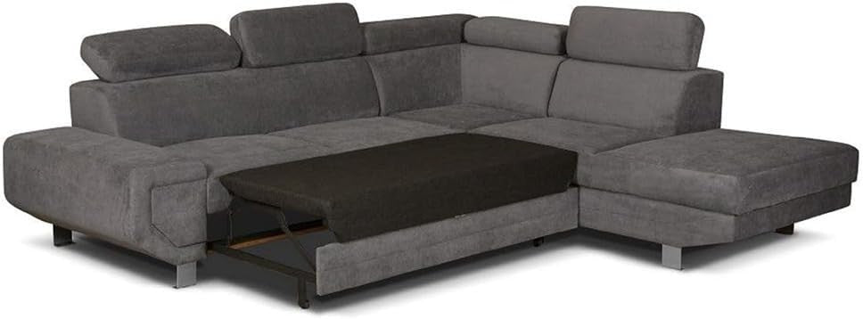 Grey L-Shaped Sofa Bed with Storage – Pull-Out Sleeper, Modern 4 Seater Couch