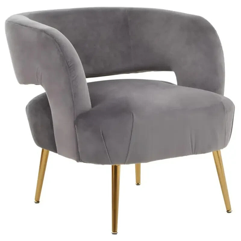 Grey Velvet Accent Chair with Gold Legs Modern Lounge Bedroom Armchair
