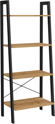 4-Tier Ladder Shelf Industrial Bookshelf Freestanding Storage Unit Honey Brown