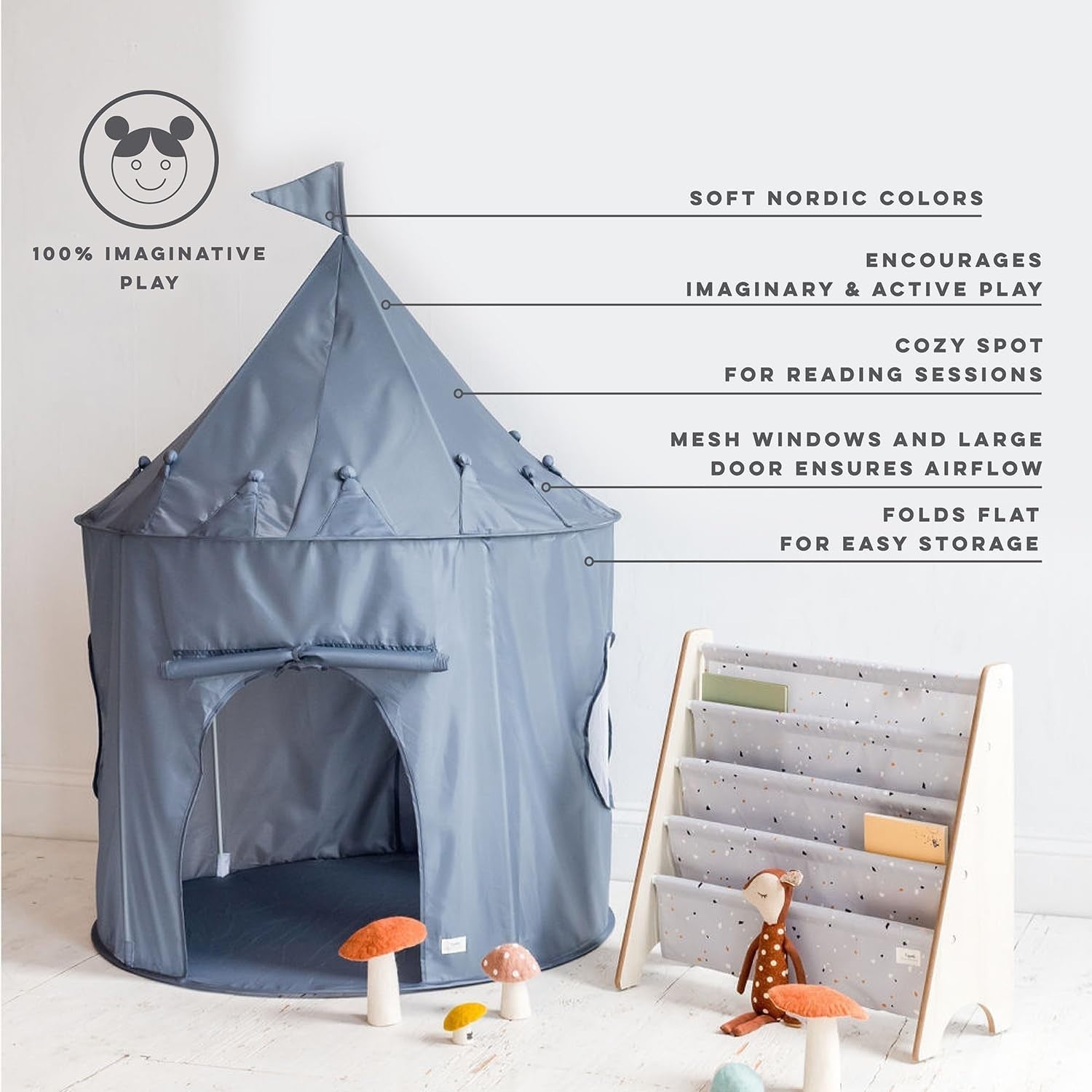 Blue Kids Indoor Play Tent Pop Up House Large Recycled Fabric