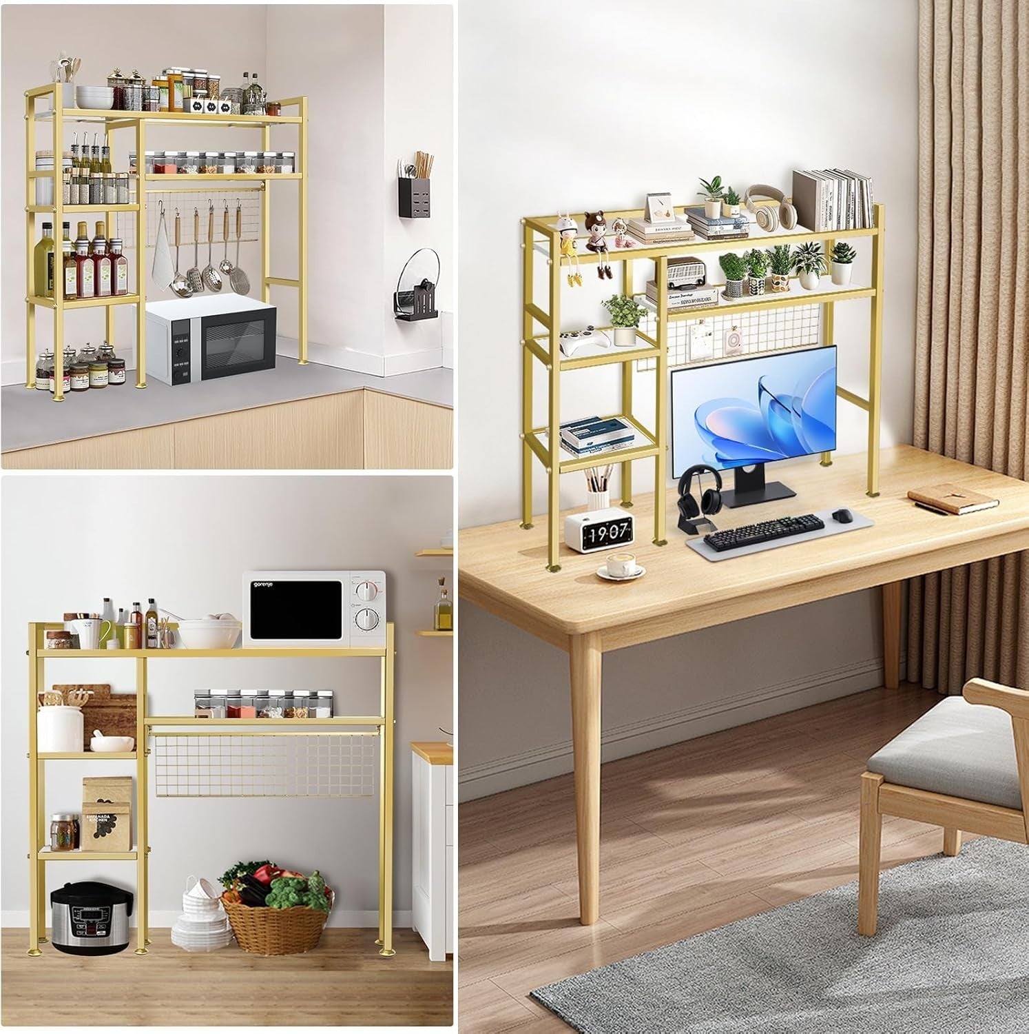 37.5" Gold Metal Desk Hutch Shelf | 4-Tier Desktop Organizer Rack for Monitor