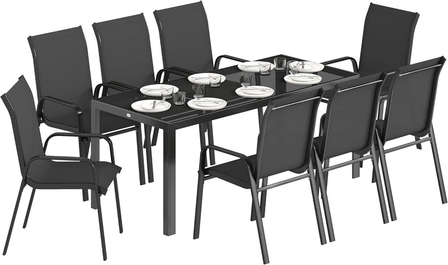 8 Seater Garden Dining Set Outdoor Patio Table with Stackable Chairs