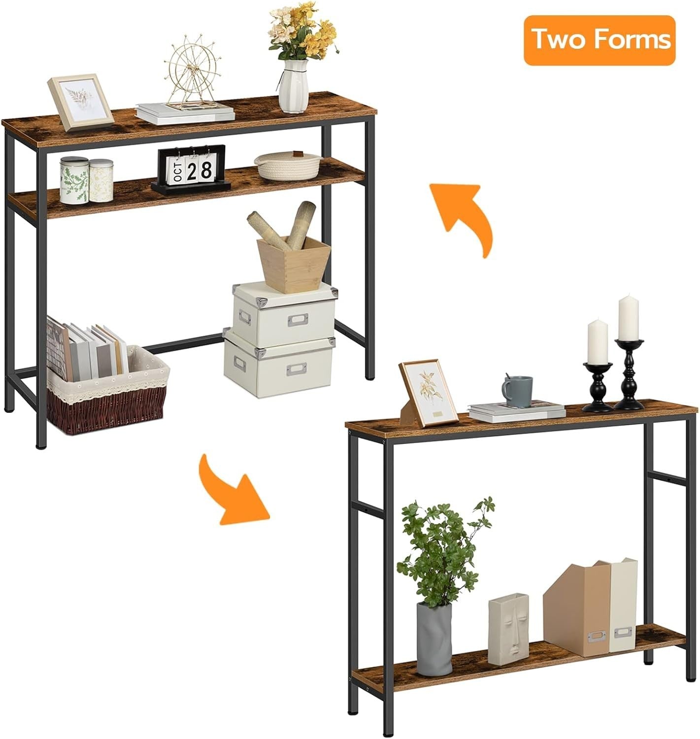 Adjustable 2-Tier Slim Console Table 100cm Storage Shelf Sturdy Design