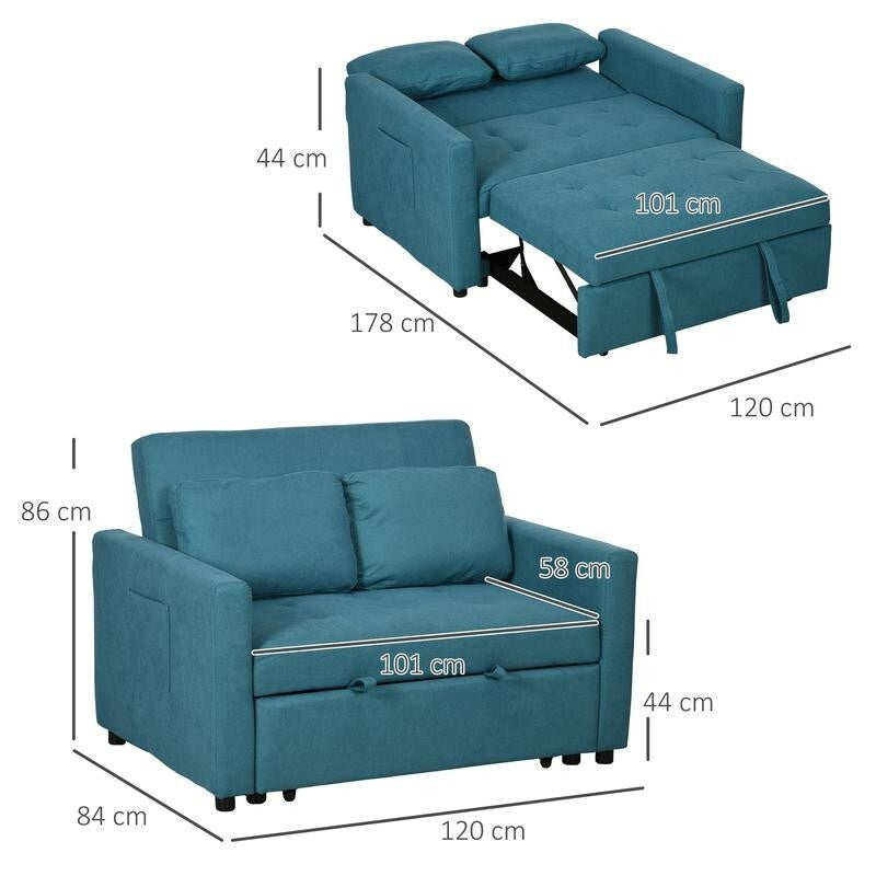 2 Seater Sofa Bed w/ Cushions, Pockets & Click-Clack Frame – Guest Room Use