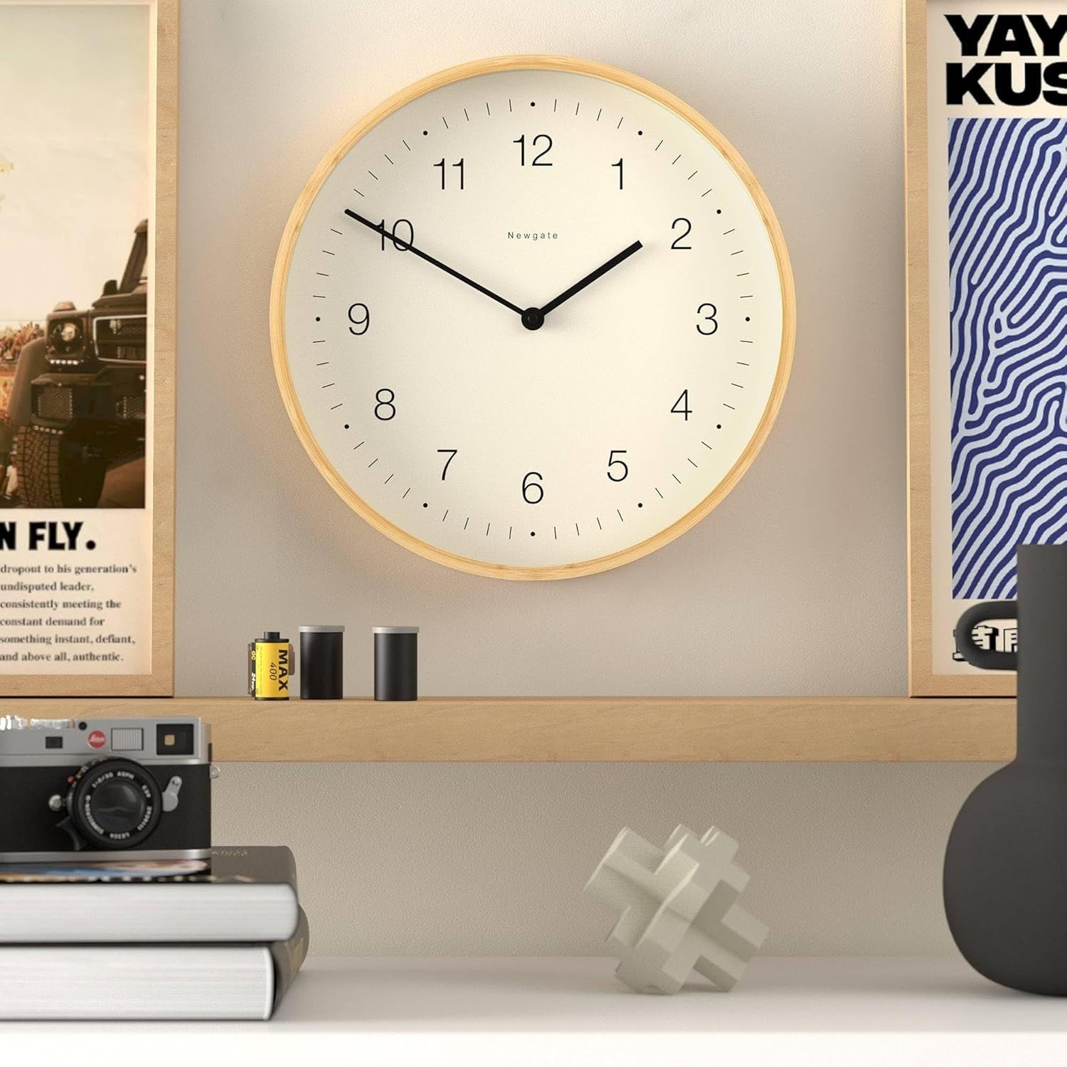 Silent Wall Clock 38cm Scandi Bamboo Modern Minimalist Home Decor