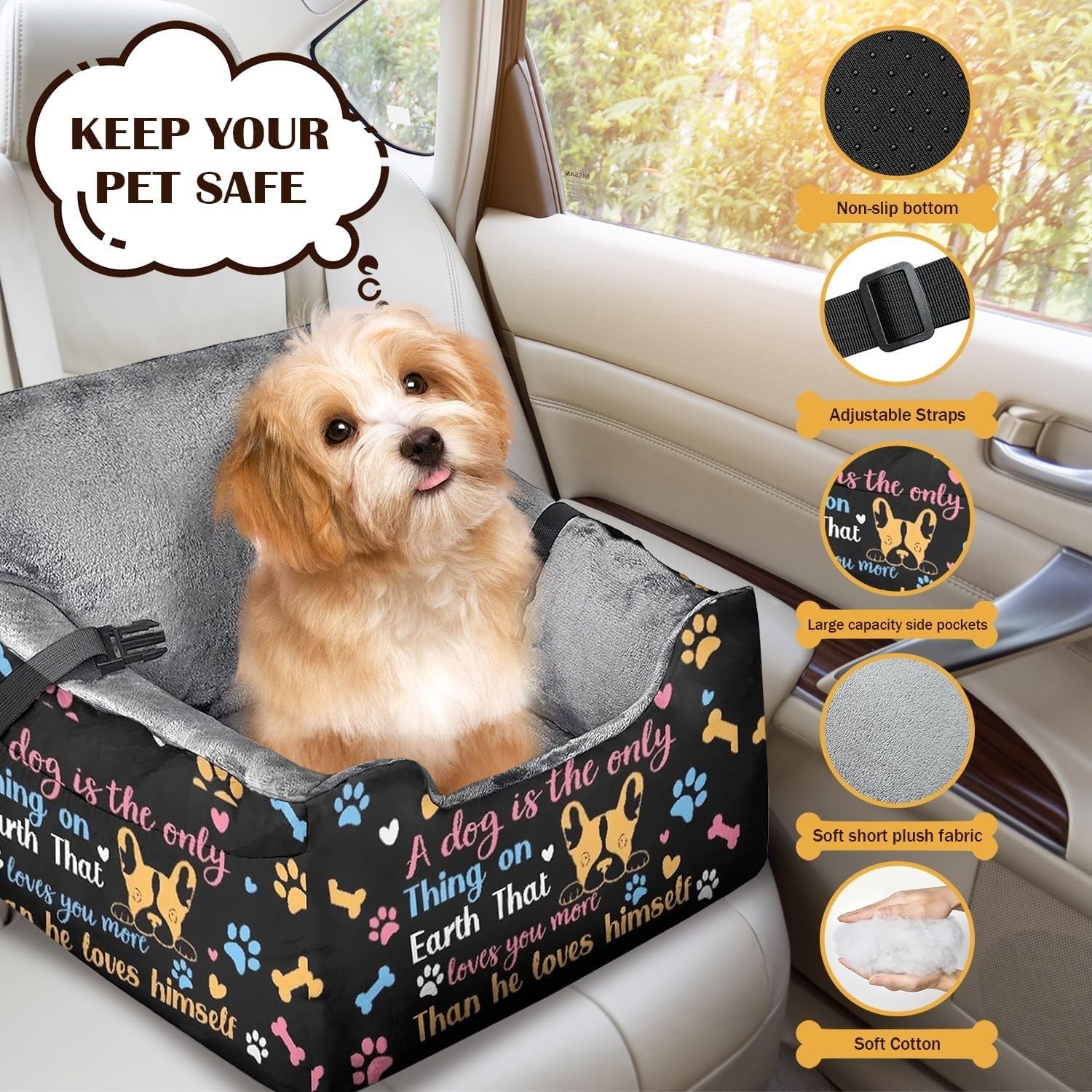 Dog Booster Car Seat Small Medium Dogs Travel Bed Washable Cover 32lb