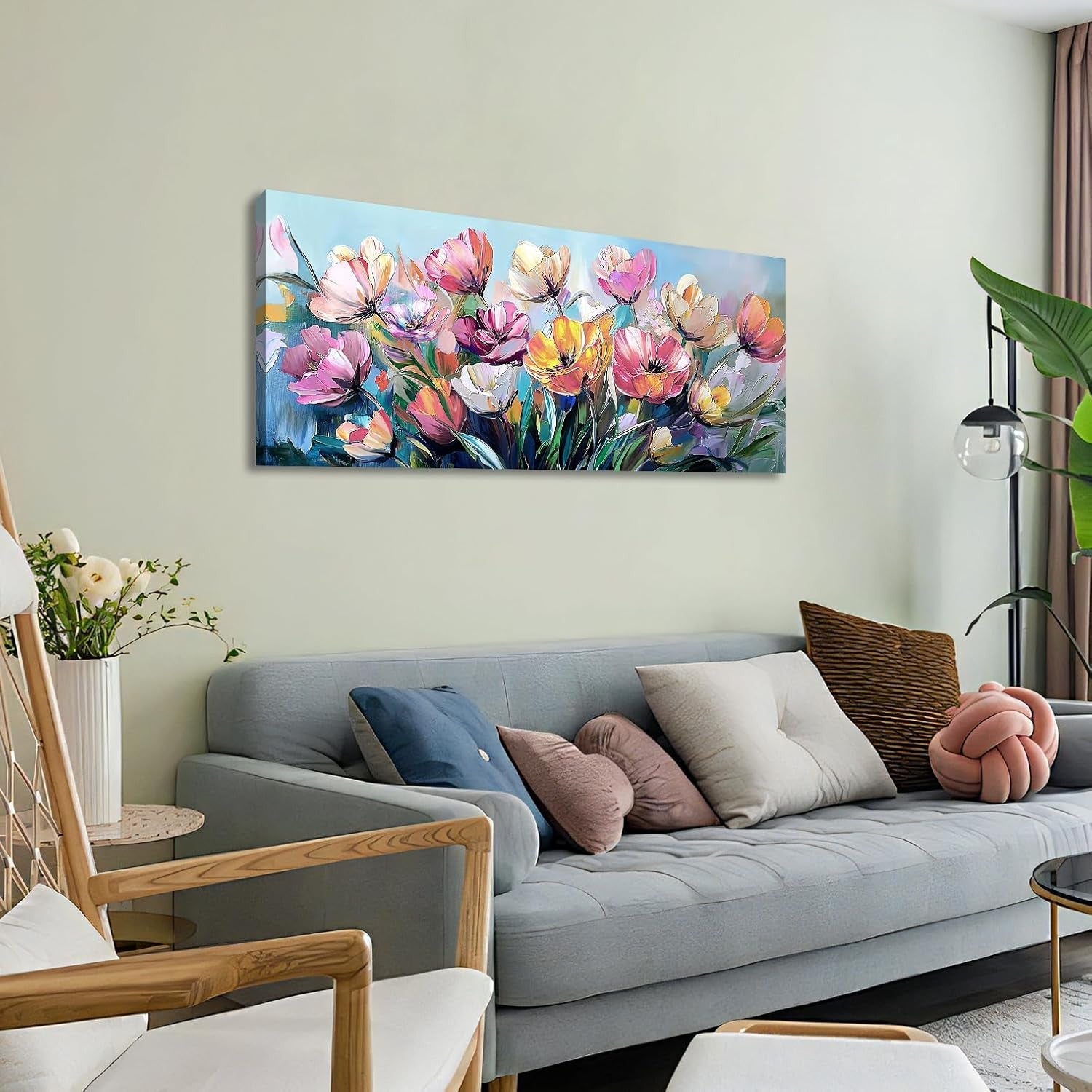 Large Floral Canvas Wall Art Colourful Lilies 120x50cm