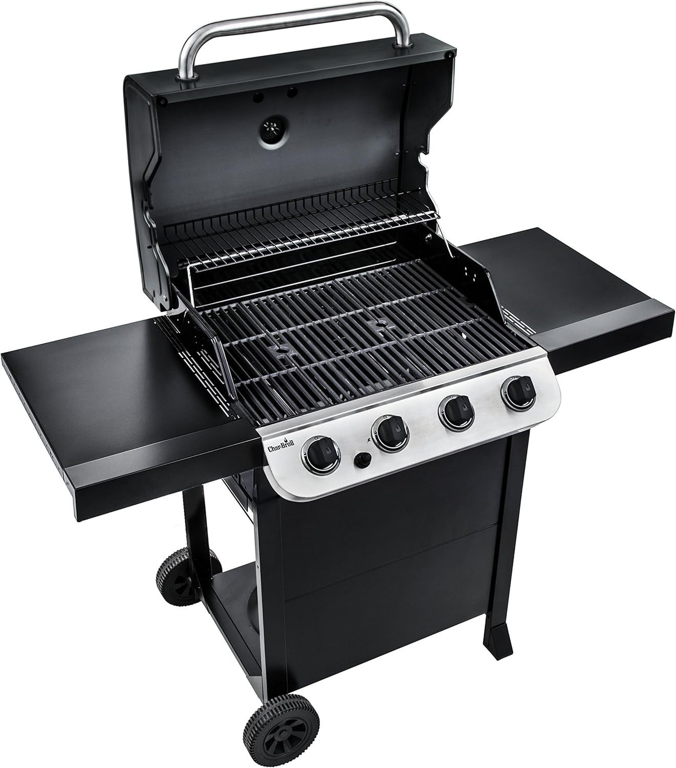 Outdoor Gas BBQ Grill 4 Burner with Cast Iron Grates & Side Shelves