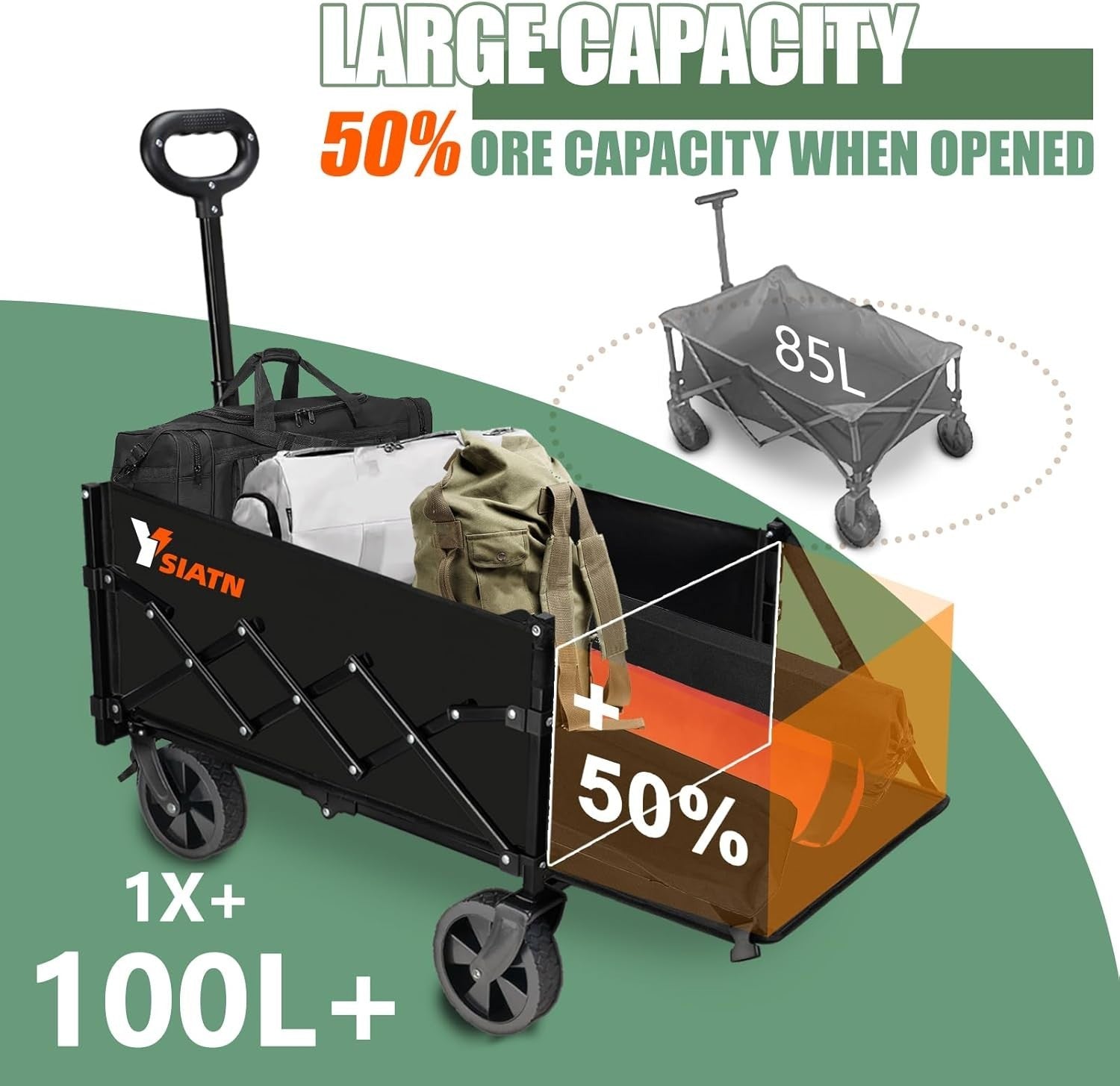 Black 100L Folding Wagon Tailgate Brake All-Terrain Camping Garden Trolley 136kg