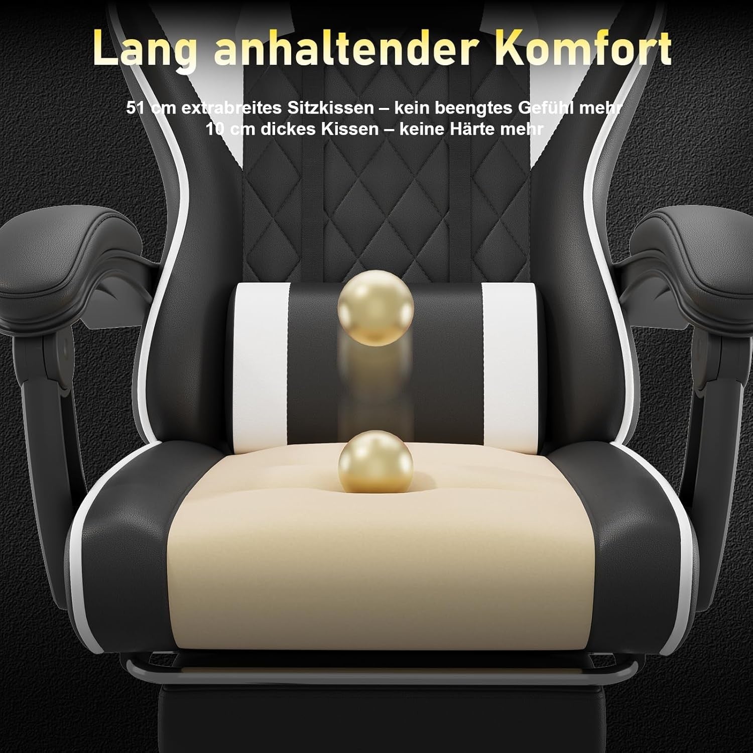 Gaming Chair with Massage Lumbar Recliner Footrest 150kg White