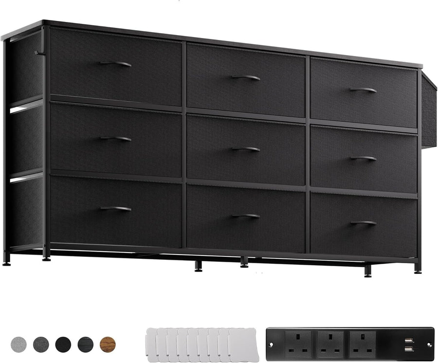 Multi-Functional 9-Drawer Fabric Dresser with Power Sockets & TV Stand