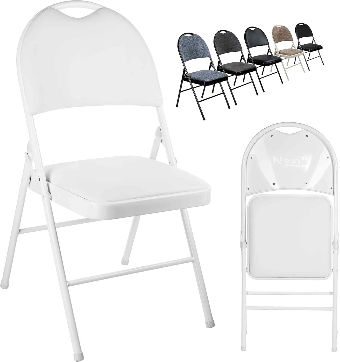 Heavy Duty Folding Chair White PVC Padded Metal Frame 150kg