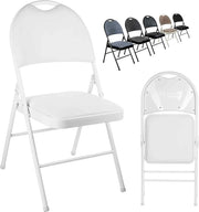 Heavy Duty Folding Chair White PVC Padded Metal Frame 150kg