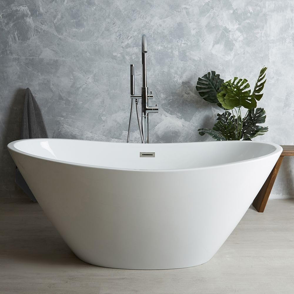 White Double Ended Freestanding Slipper Bath 1500x750mm Copper Overflow