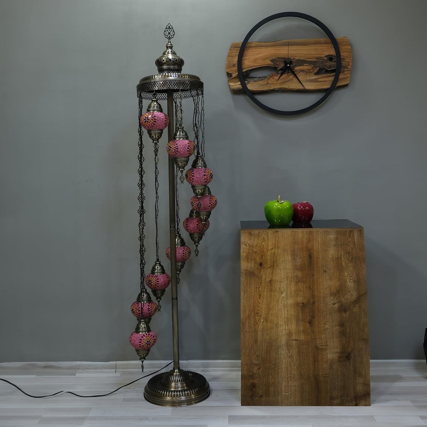 Turkish Mosaic Floor Lamp 9 Globe Standing Light Orange 70in Boho Decor