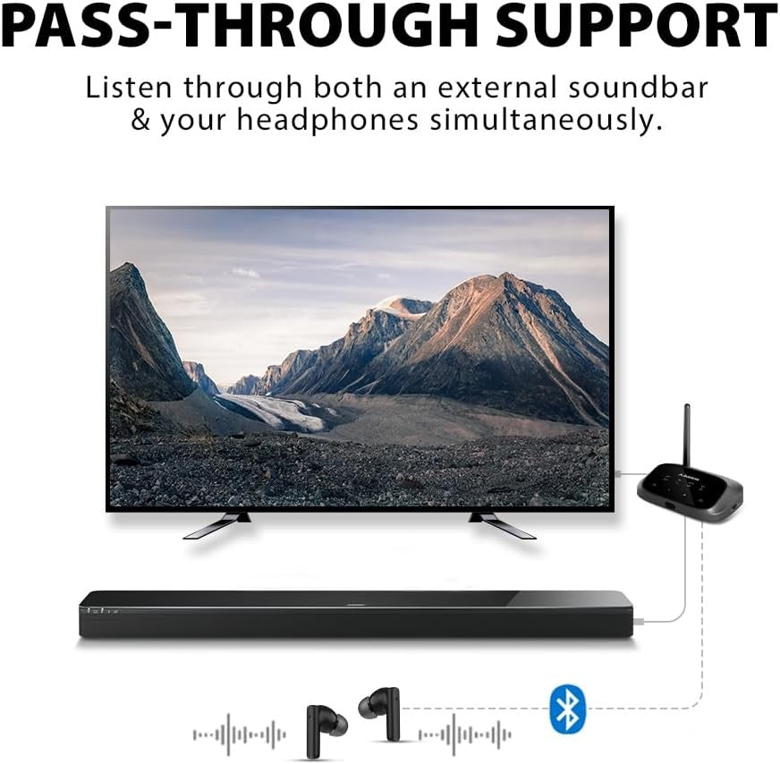 Black Bluetooth TV Transmitter – Dual Headphone aptX Adaptive Oasis