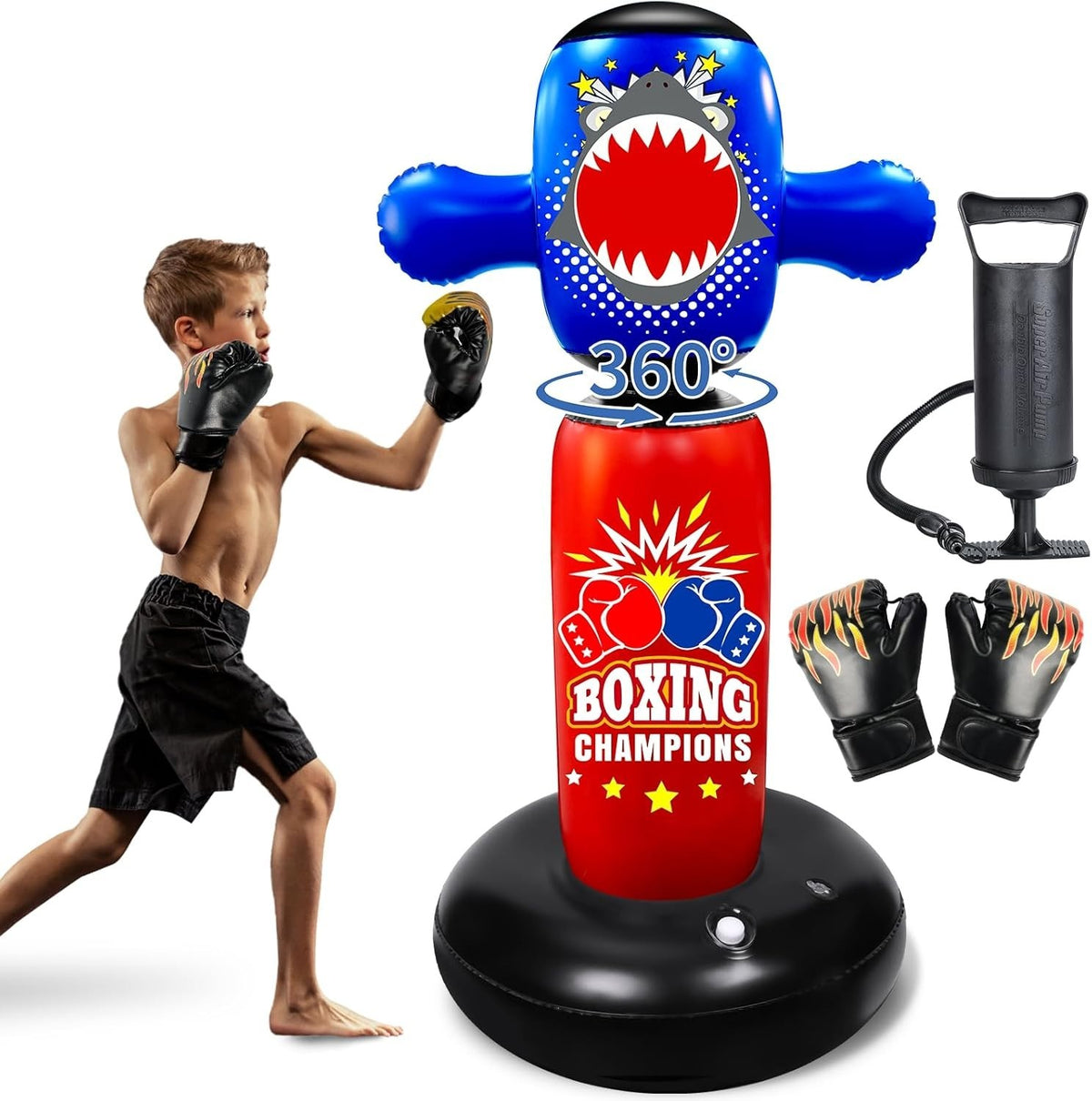 Inflatable Kids Punching Bag 63inch Freestanding Boxing Toy Gloves
