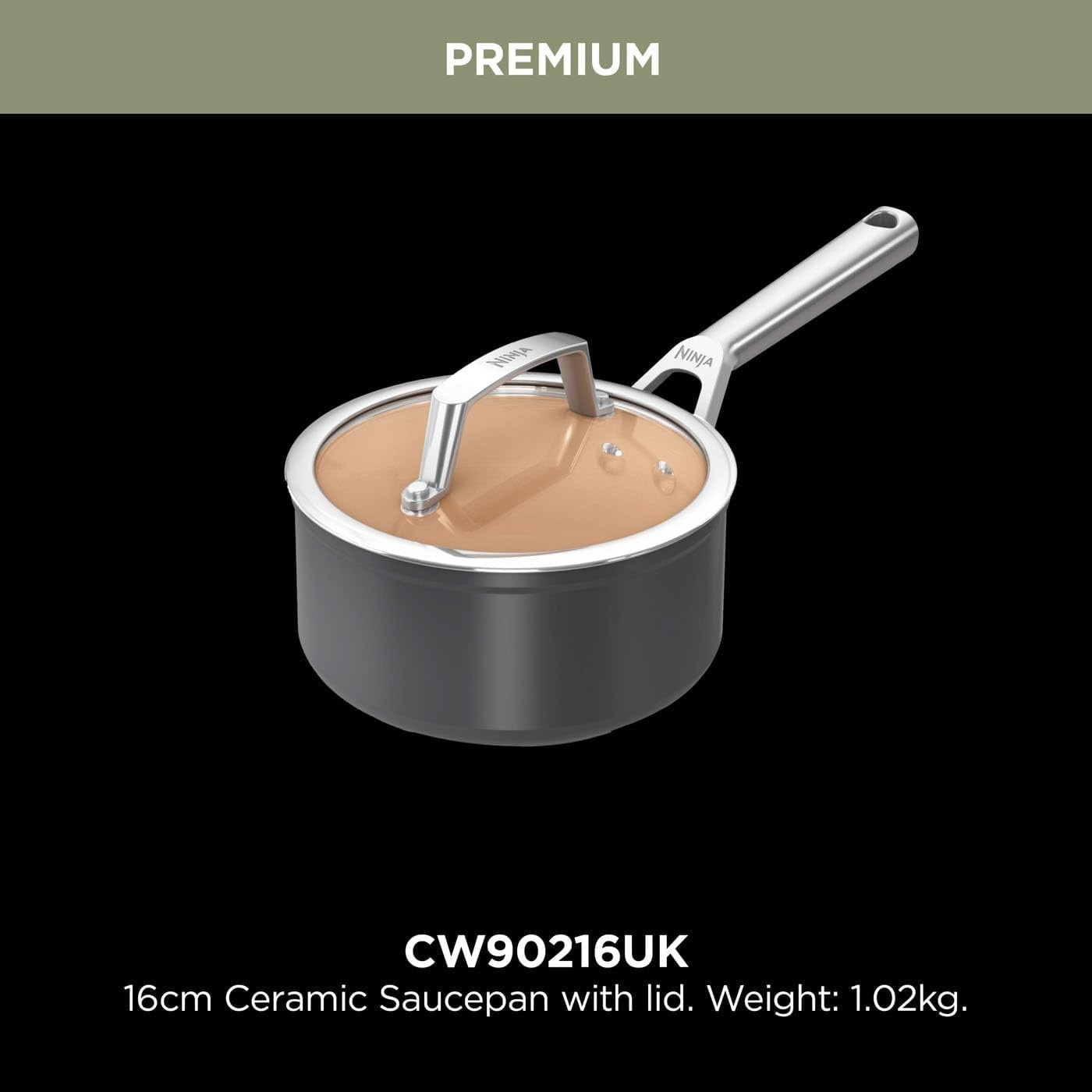 16cm Ceramic Saucepan with Lid – Induction & Oven Safe Non Stick Pan PFAS-Free