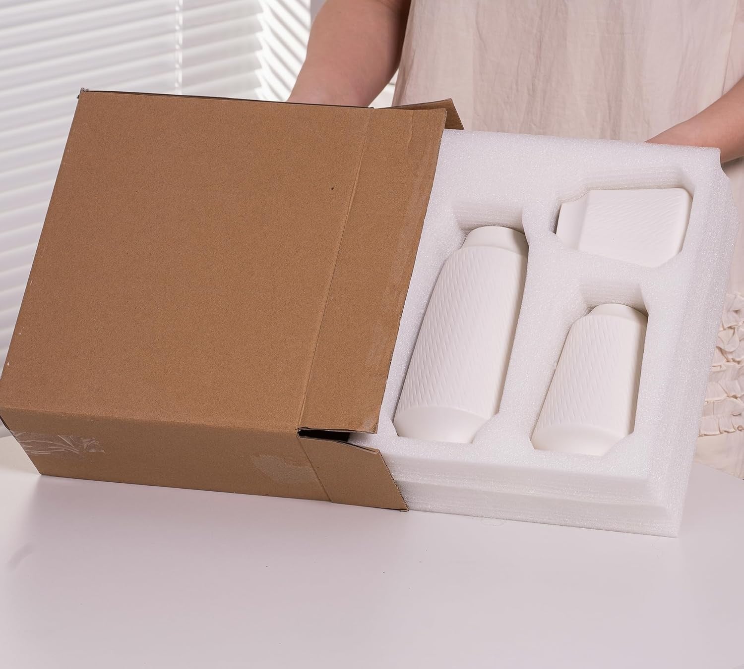 Ceramic Vase Set of 3 White Textured Flower Vases Modern Boho Decor