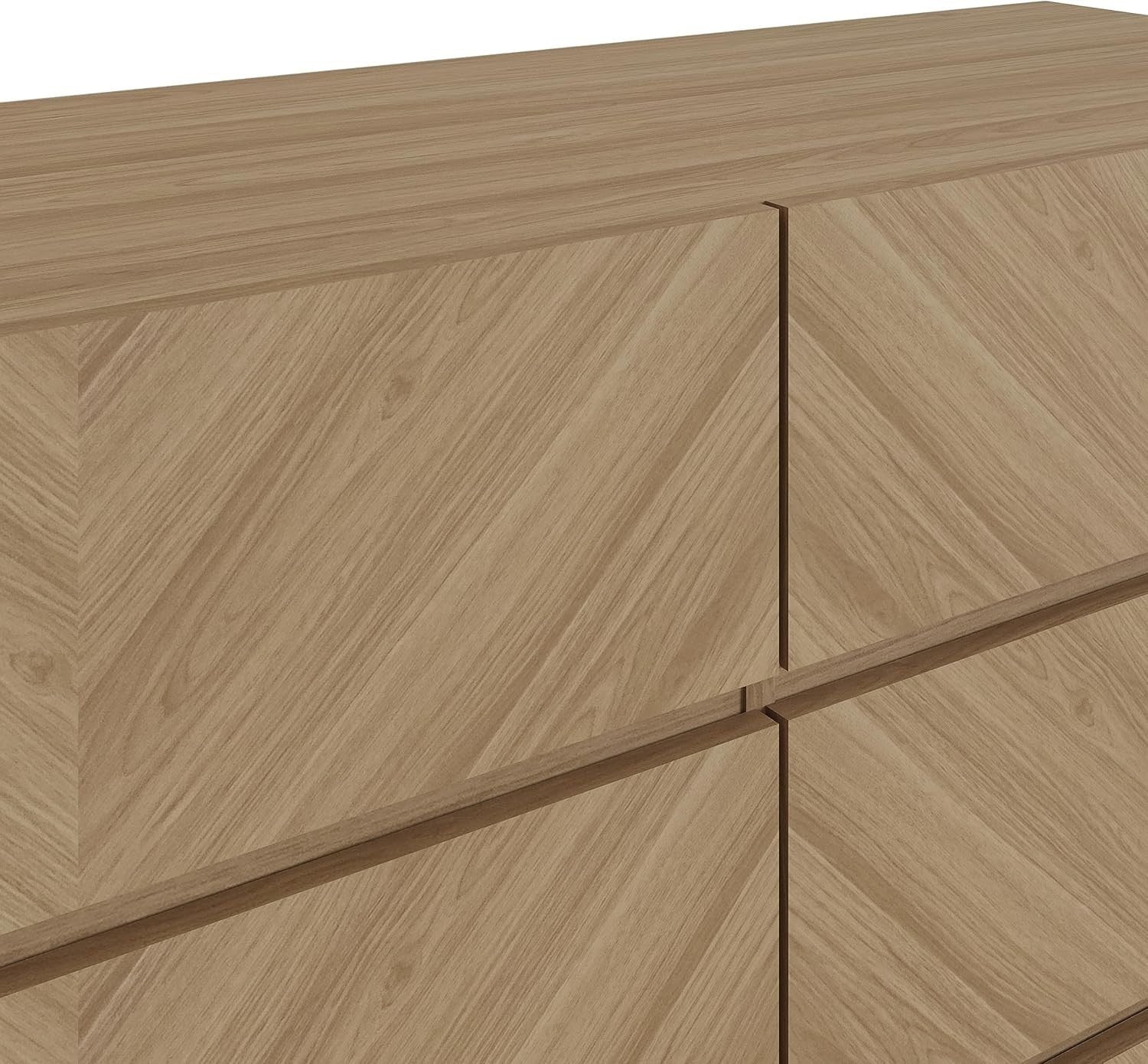 Euro Oak 6 Drawer Chest Herringbone Bedroom Storage Unit Modern Wood