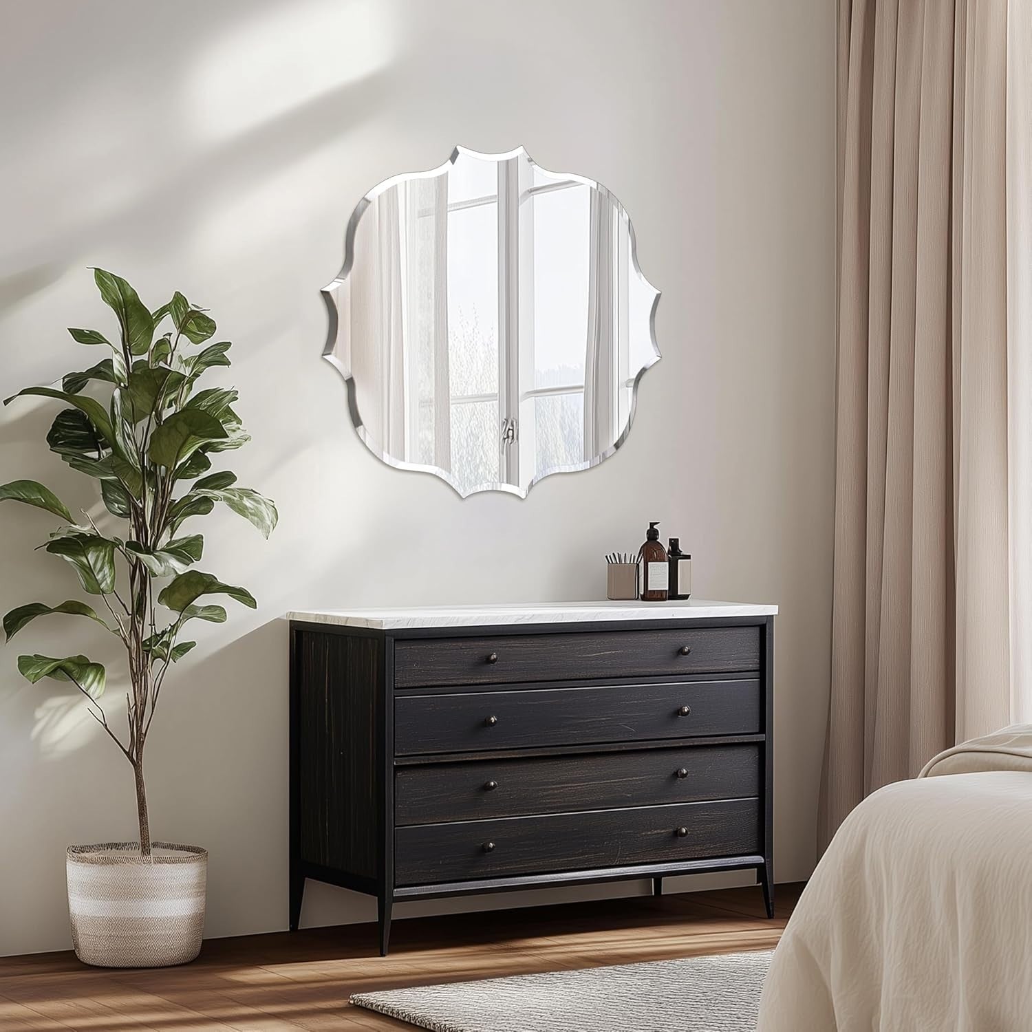 Irregular Wall Mirror Frameless 60x60cm Beveled Glass for Bathroom Hall