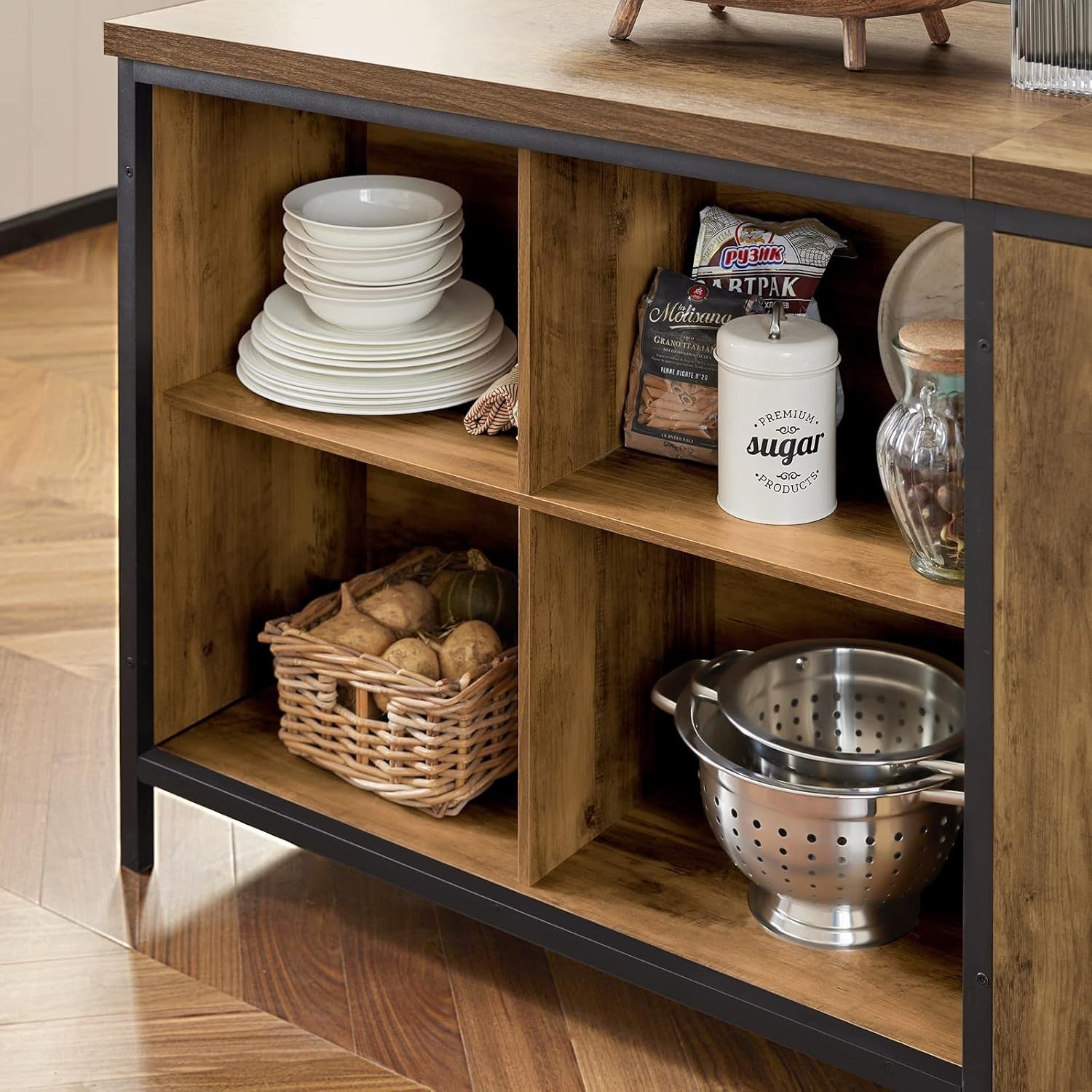 Vintage Brown Kitchen Island Storage Unit with 170cm Worktop & Flexible Shelving