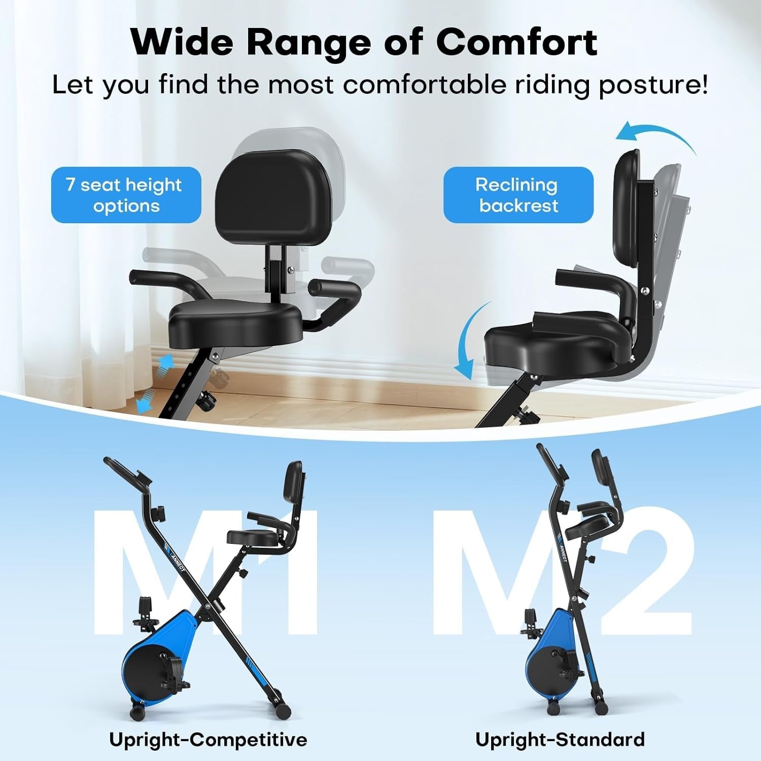 Foldable Exercise Bike 16-Level Magnetic Resistance Quiet Adjustable Fitness