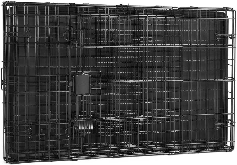 Large Double Door Foldable Metal Dog Crate Cage with Divider & Tray 91cm