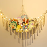 White Macrame Toy Hammock – Stuffed Animal Storage Net with Hooks – Nursery